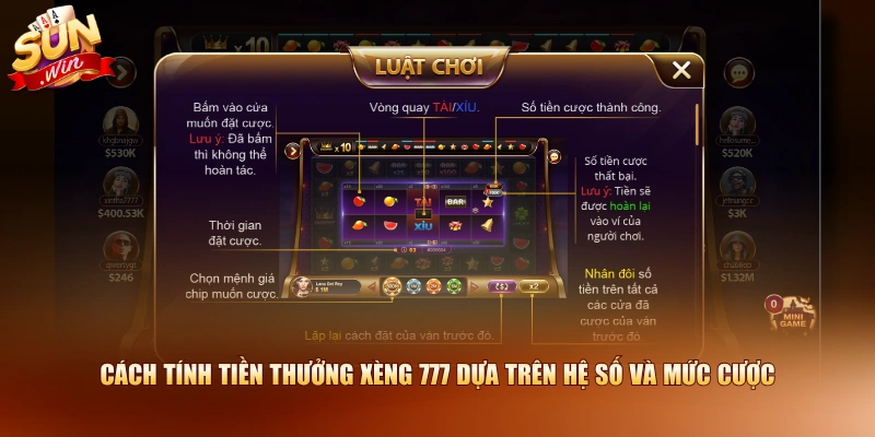 Cách tính tiền thưởng Xèng 777 dựa trên hệ số và mức cược