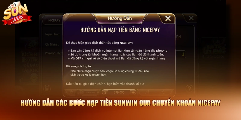 Hướng dẫn các bước nạp tiền SUNWIN qua chuyển khoản Nicepay