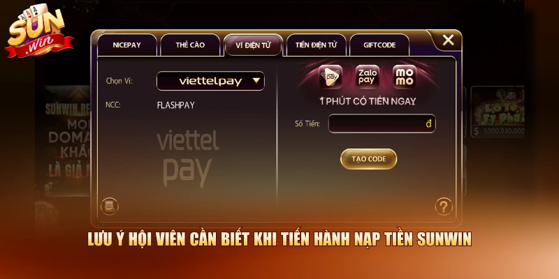 Lưu ý hội viên cần biết khi tiến hành nạp tiền SUNWIN