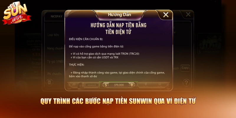 Quy trình các bước nạp tiền SUNWIN qua ví điện tử